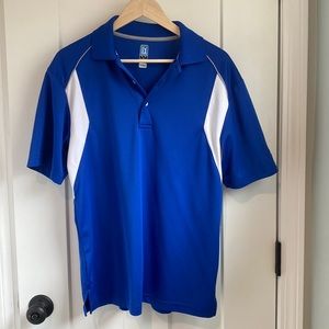 PGA tour collared, short sleeve T-shirt, blue & white, medium